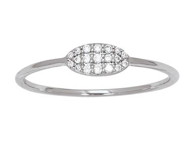 Bague anneau forme ovale diamants 0,08ct, Or gris 18k, doigt 48