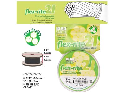 Fil Flexrite 21 brins, 0,36 mm, transparent, 9,14 mètres, Beadsmith - Image Standard - 4
