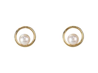 Boucles d'oreilles Perle de cristal blanche dans cercle, Gold filled - Image Standard - 1