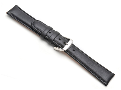 Bracelet montre en cuir de veau bombé Noir, 12 mm