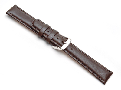 Bracelet montre en cuir de veau bombé Marron, 18 mm - Image Standard - 1