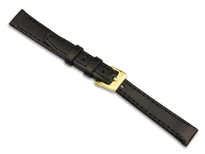 Bracelet montre en cuir de veau avec couture Noir, 16 mm - Image Standard - 1