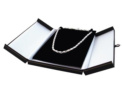 Ecrin pour collier avec double ouverture, Similicuir noir avec liseré doré - Image Standard - 1