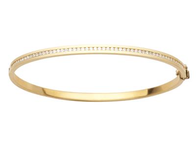 Bracelet Jonc 3 mm, bord lisse, intérieur Oxydes de Zirconium, 63 x 52 mm, Or jaune 18k - Image Standard - 1