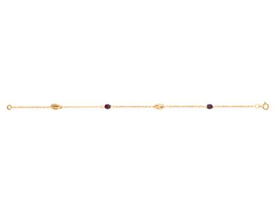 Bracelet 2 Noeuds Forçat 4 mm, 2 cristaux Grenat 4 mm sur chaine Forçat claire, 18 cm, Or jaune 18k