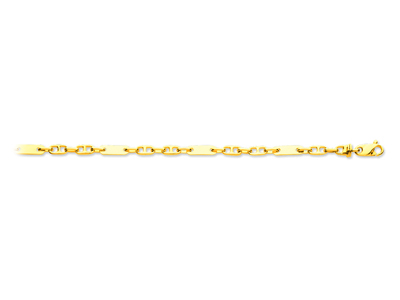 Bracelet Homme plaquettes alternées 2 mailles Marine 4 mm, 20,5 cm, Or jaune 18k