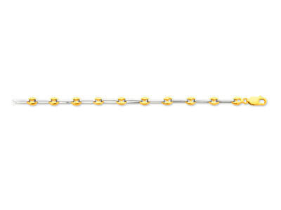 Bracelet maille Grain de café alternée forçat carrée massive 4,6 mm, 18 cm, Or bicolore 18k - Image Standard - 1
