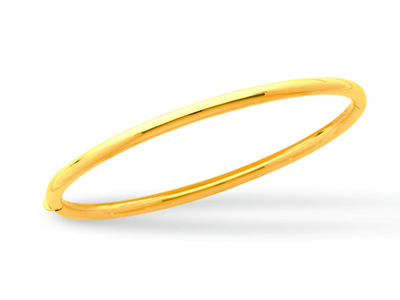 Bracelet Jonc ouvrant, fil rond 3 mm, forme ovale 58 mm, Or jaune 18k