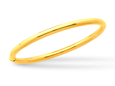 Bracelet Jonc ouvrant, fil rond 4 mm, forme ovale 58 mm, Or jaune 18k