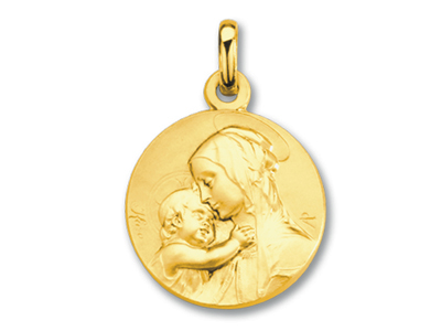 Médaille Vierge à lenfant classique, Or jaune 18k
