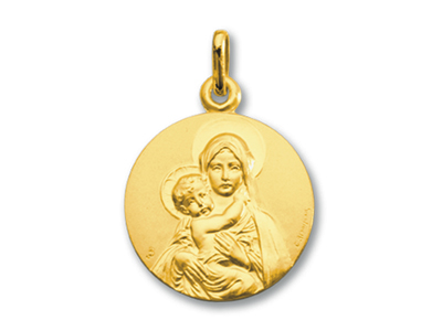 Médaille Vierge à l'enfant de face, Or jaune 18k - Image Standard - 1