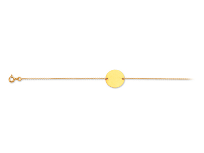 Bracelet chaîne 0,5 mm, Plaque ronde 15 mm, 18 cm, Or jaune 18k