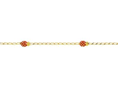 Bracelet Bébé chaîne Cheval 1,7mm, 3 motifs Ananas émail orange, 16 cm, Or jaune 18k - Image Standard - 3