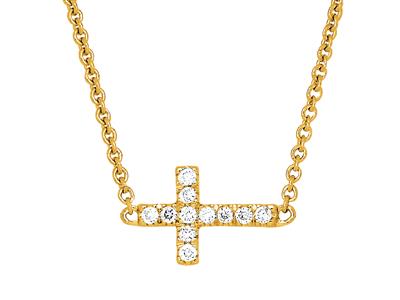 Collier Croix sur chaîne, diamants 0,04ct, 38-40 cm, Or jaune 18k - Image Standard - 2