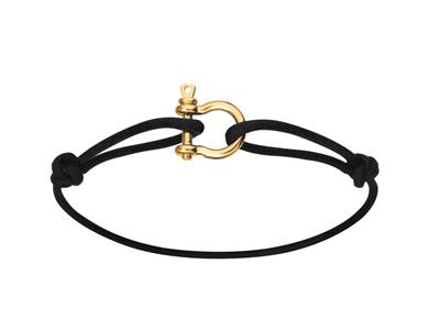 Bracelet cordon noir, manille 2 mm massive, 11 x 13 mm, Or jaune 18k - Image Standard - 1