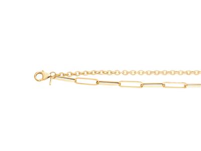 Bracelet double chaîne, maille Rectangle creuse 4 mm et Forçat ronde creuse, 17+2 cm, Or jaune 18k - Image Standard - 1