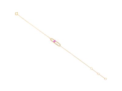 Bracelet chaîne motif Ovale, diamants 0,19ct et saphir rose navette 0,26ct, 16-17-18 cm, Or jaune 18k