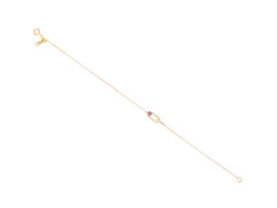 Bracelet chaîne motif Rectangle, diamants 0,02ct et saphir rose 0,16ct, 18 cm, Or jaune 18k