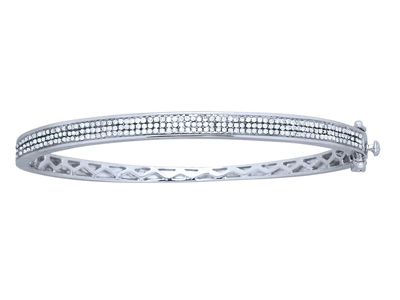 Bracelet Jonc serti 3 rangs, diamants 0,70 ct, 60 x 50 mm, Or gris 18k