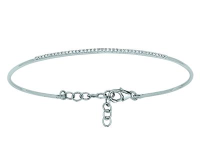 Bracelet Jonc diamants 0,15ct, chaînette de sécurité, 58 mm, Or gris 18k