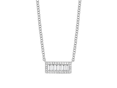 Collier motif rectangle, diamants baguettes et ronds 0,24ct, 42-45 cm, Or gris 18k - Image Standard - 2