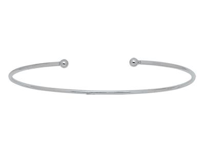 Bracelet Jonc massif ouvert, fil rond 1,5 mm, 2 boules, 62 x 46 mm, Or gris 18k
