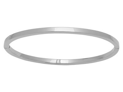 Bracelet Jonc ouvrant, fil carré massif 3 mm, 63 x 53 mm, Or gris 18k