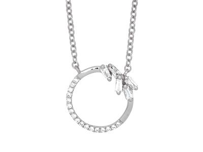 Collier Cercle diamants ronds et baguettes 0,12ct, 40-42 cm, Or gris 18k