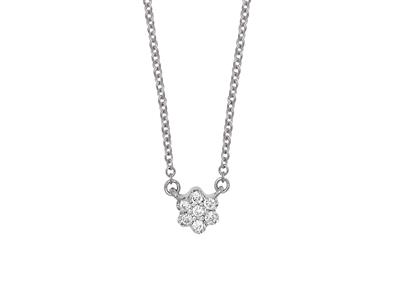 Collier Solitaire petite Fleur, diamants 0,04ct, 42-44-45 cm, Or gris 18k - Image Standard - 1