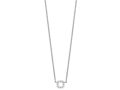 Collier motif Carré sur chaîne, diamants 0,05ct, 40/42 cm, Or gris 18k - Image Standard - 1