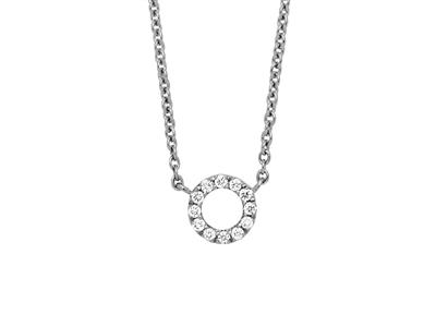 Collier motif Cercle sur chaîne, diamants 0,05ct, 40/42 cm, Or gris 18k - Image Standard - 1