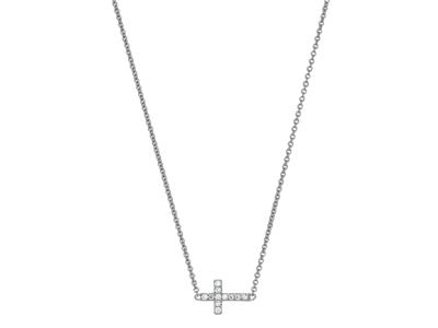 Collier Croix sur chaîne diamants 0,04ct, 38-40 cm, Or gris 18k - Image Standard - 1