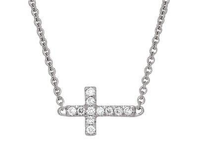 Collier Croix sur chaîne diamants 0,04ct, 38-40 cm, Or gris 18k - Image Standard - 2