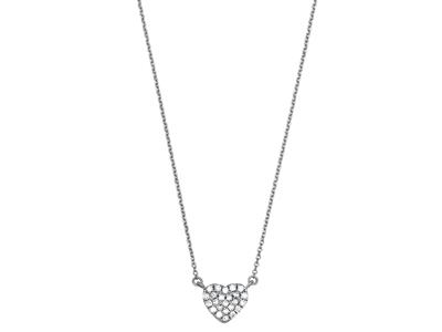Collier Coeur pavé diamants 0,07ct, 40-42-44 cm, Or gris 18k