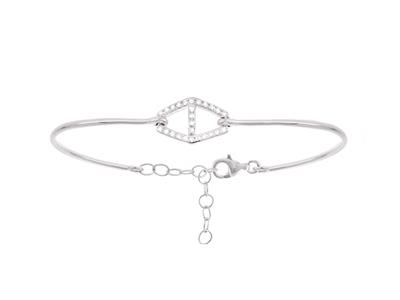 Bracelet Jonc losange avec chaîne, diamants 0,10ct, diamètre intérieur 56 x 50 mm, Or gris 18k