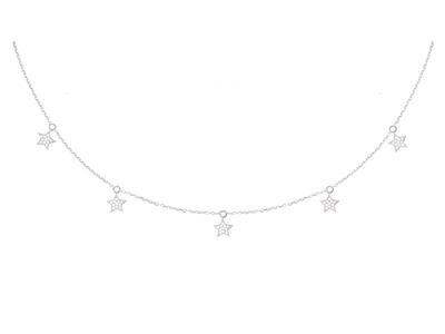 Collier pampilles étoiles 5 mm, diamants 0,15ct, 40-42-45 cm, Or gris 18k - Image Standard - 1