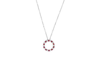 Collier cercle 15 mm, diamants 0,25ct et rubis 0,29ct, 40-42-45 cm, Or gris 18k - Image Standard - 1