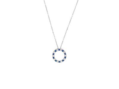 Collier cercle 15 mm, diamants 0,25ct et saphirs 0,29ct, 40-42-45 cm, Or gris 18k - Image Standard - 1