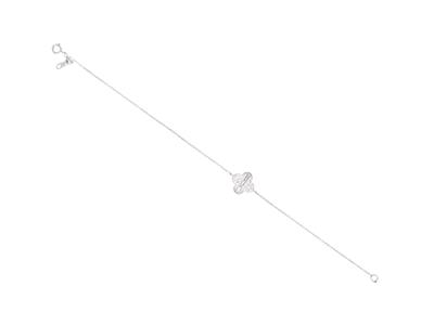 Bracelet chaîne motif Fleur, diamants ronds et baguettes 0,23ct, 18 cm, Or gris 18k