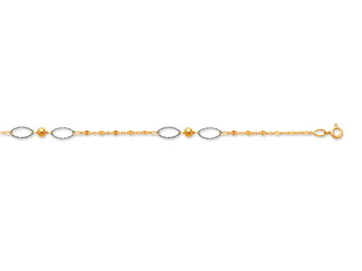 Bracelet Boules et maille ovales 5 mm, 18 cm, Or bicolore 18k