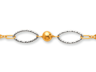 Bracelet Boules et maille ovales 5 mm, 18 cm, Or bicolore 18k - Image Standard - 2