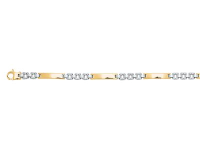 Bracelet Homme, plaques creuses alternées 4 mm, 20 cm, Or bicolore 18k - Image Standard - 2