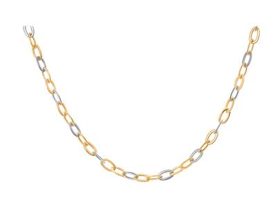 Collier maille ovale creuse 10 mm, 45 cm, Or bicolore 18k