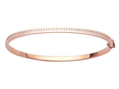 Bracelet Jonc 3 mm, bord lisse, intérieur Oxydes de Zirconium, 63 x 52 mm, Or rose 18k - Image Standard - 1