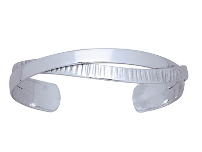 Bracelet Jonc ouvert, bande uniemartelée 12 mm, 60 mm, Argent 925 rhodié
