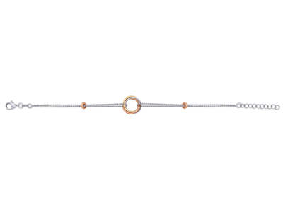 Bracelet chaîne avec Cercle 15 mm plaqué rosejaune, 18-21 cm, Argent 925 rhodié