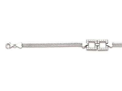 Bracelet motifs Carrés avec Zircones, 172 cm, Argent 925 rhodié