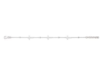 Bracelet 3 Croix sur chaîne alternée 4 boules, 16-18 cm, Argent 925 rhodié