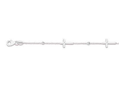Bracelet 3 Croix sur chaîne alternée 4 boules, 16-18 cm, Argent 925 rhodié - Image Standard - 2