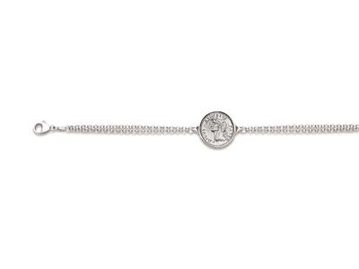 Bracelet chaîne Double, Pièce au centre, 19 cm, Argent 925 rhodié